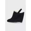 Open heel suede pumps
