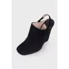 Open heel suede pumps