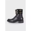 Leather boots with rhinestones