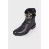 Leather boots with rhinestones