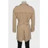 Men's beige trench coat with a belt
