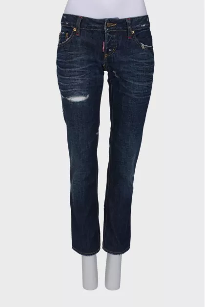 Dark blue ripped effect jeans