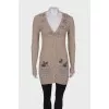 Wool cardigan with floral patches