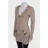 Wool cardigan with floral patches