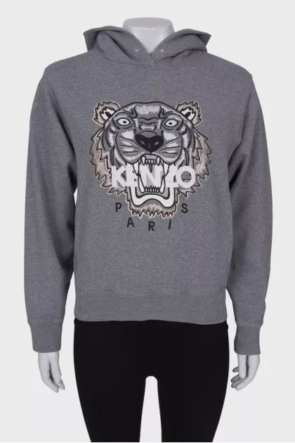 Gray embroidered hoodie