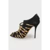 Gold weave suede pumps