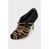 Gold weave suede pumps