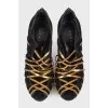 Gold weave suede pumps