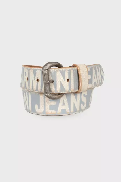 Leather belt with brand logo