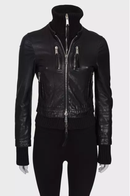 Leather jacket with silver hardware