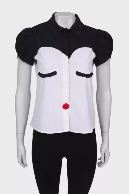 Black and white shirt with lantern sleeve