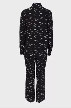 Black suit in white print with tag