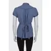 Lilac and blue short sleeve blouse