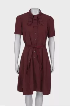 Burgundy dress with a belt