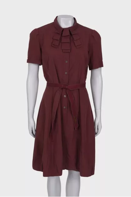 Burgundy dress with a belt