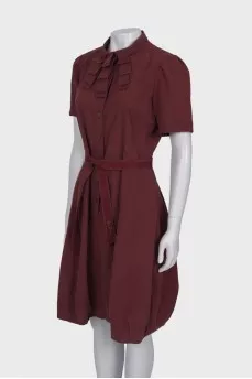 Burgundy dress with a belt