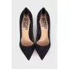 Suede shoes are decorated with rhinestones