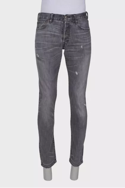 Men's gray ripped jeans