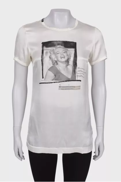 Silk T-shirt with print