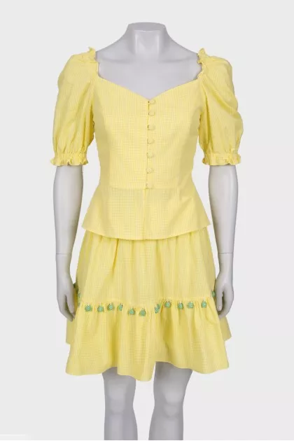 Yellow blouse and skirt suit