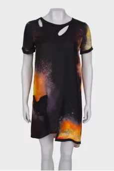 Silk dress with abstract print