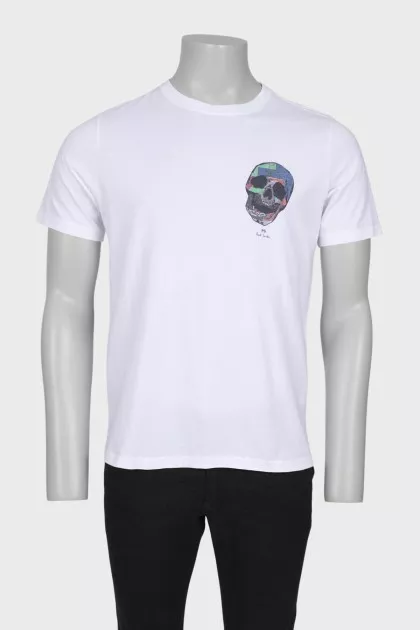 Men's white printed T-shirt