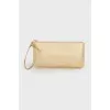 Gold tone leather clutch