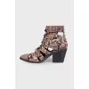 Embossed leather ankle boots with rhinestones