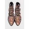Embossed leather ankle boots with rhinestones