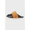 Leather mules with mink fur
