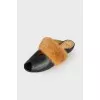 Leather mules with mink fur