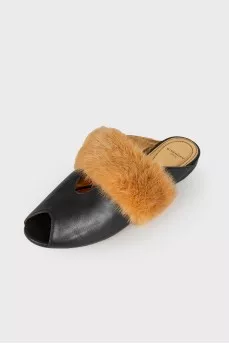 Leather mules with mink fur