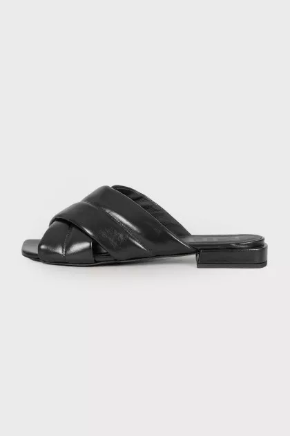 Black leather slippers