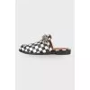 Black and white mules with chain