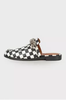 Black and white mules with chain