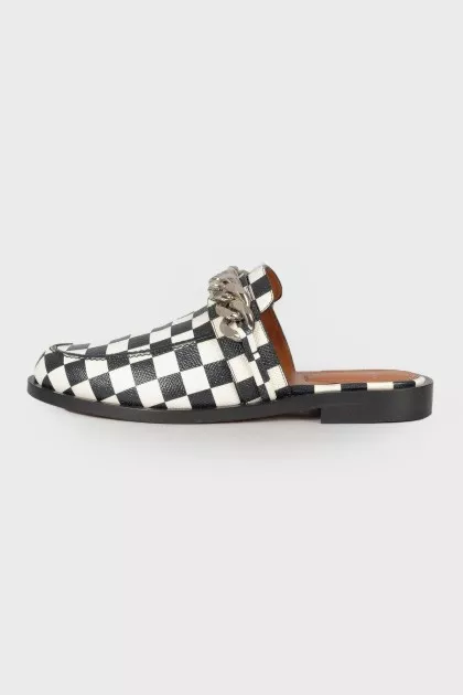 Black and white mules with chain