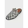 Black and white mules with chain
