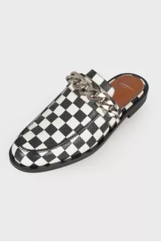 Black and white mules with chain