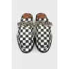 Black and white mules with chain