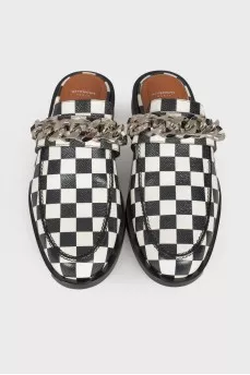 Black and white mules with chain