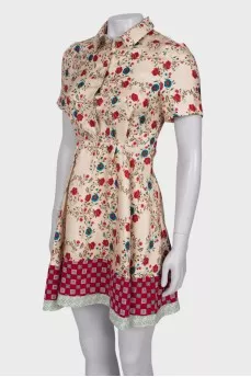Silk dress with A-symmetrical hem