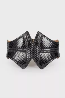 Black python leather belt