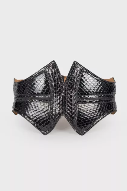 Black python leather belt