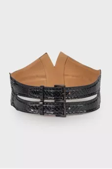 Black python leather belt