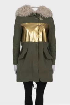 Green parka with fur
