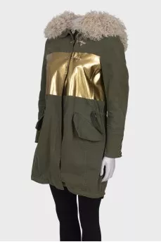 Green parka with fur