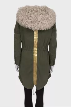Green parka with fur