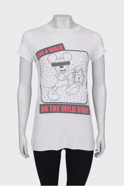 White T-shirt in rhinestone print