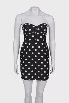 Bandeau dress in print with tag