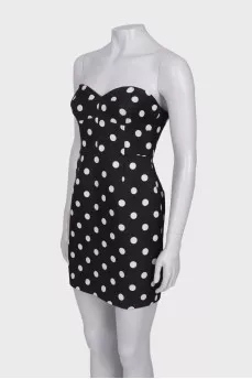 Bandeau dress in print with tag